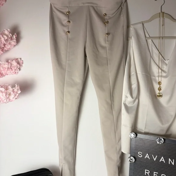 Chic Cream High-Waisted Skinny Pants - Picture 14 of 14